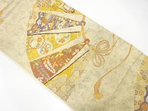 檜扇に花・雪輪模様織出し袋帯